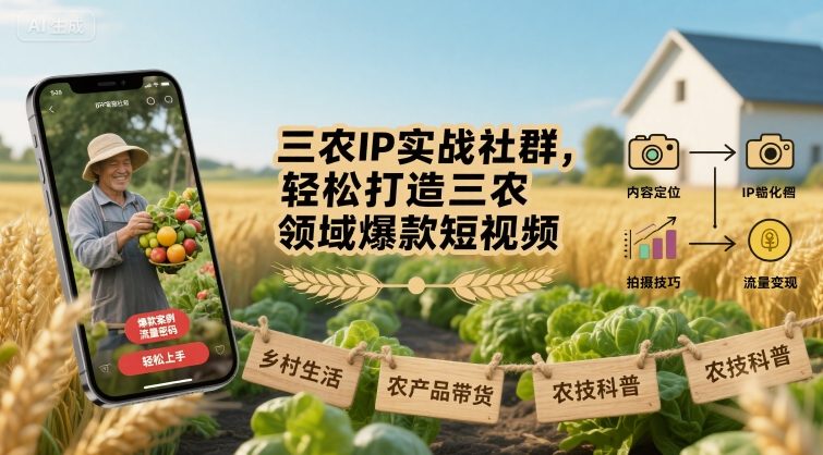 三农IP实战社群，轻松打造三农领域爆款短视频-尤课网创