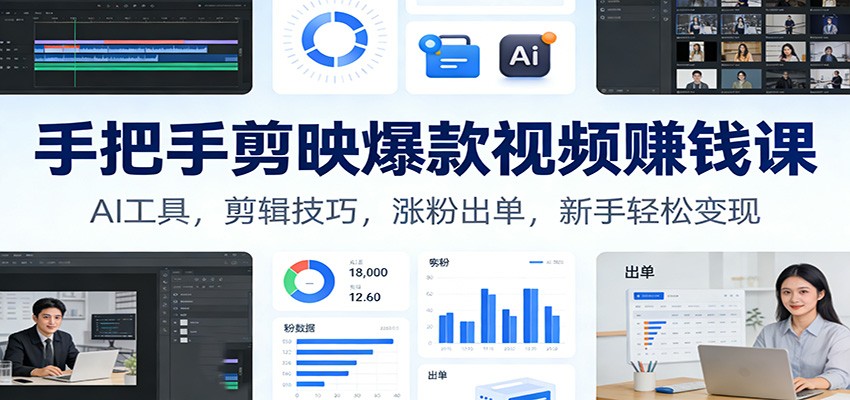 手把手剪映爆款视频赚钱课：AI工具，剪辑技巧，涨粉出单，新手轻松变现-尤课网创