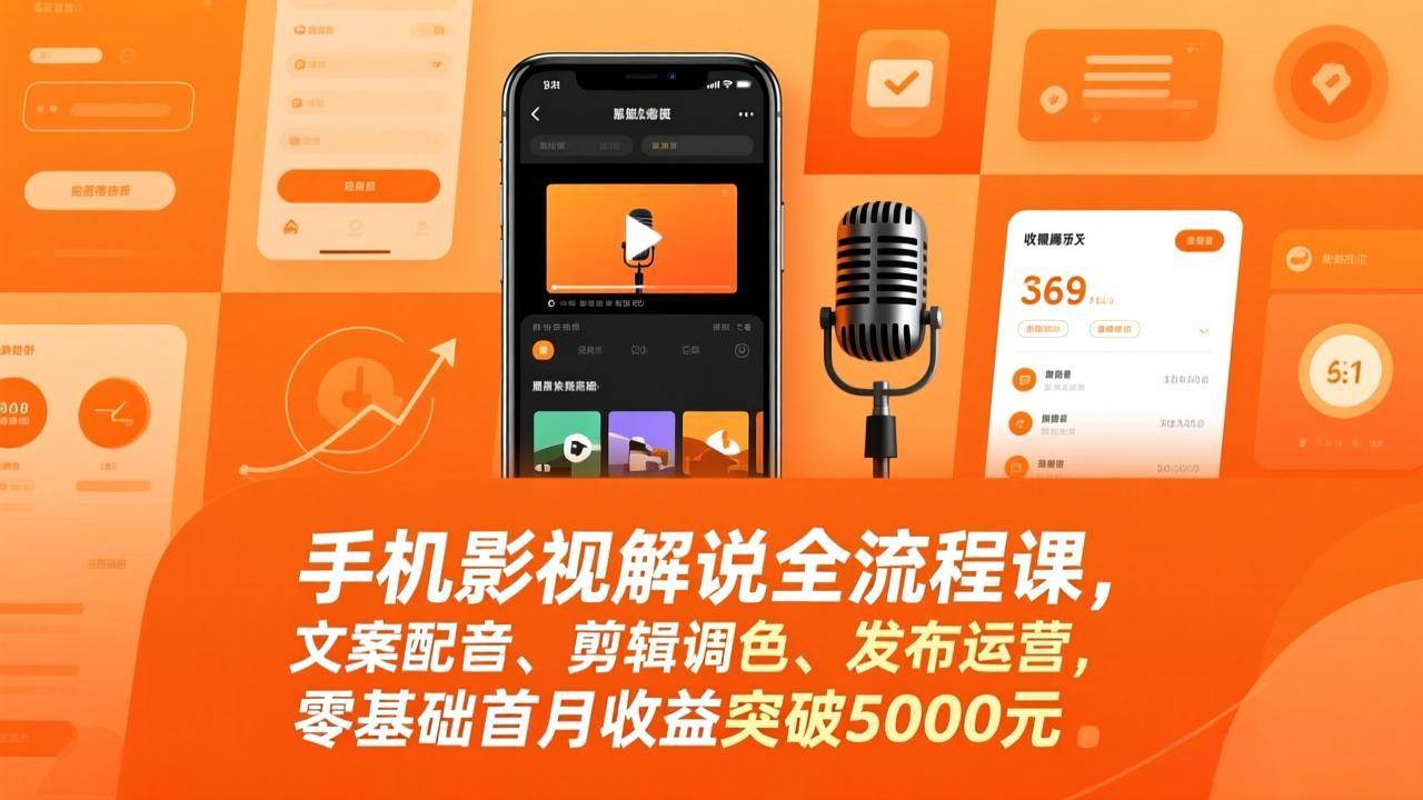 （17391期）手机影视解说全流程课，文案配音、剪辑调色、发布运营，零基础首月收益突破5000元-尤课网创