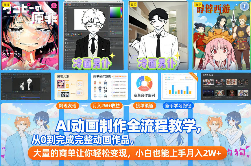 AI动画制作全流程教学，从0到完成完整动画作品，大量的商单让你轻松变现，小白也能上手月入2W+-尤课网创