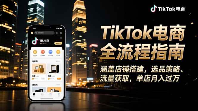 （16524期）TikTok电商全流程指南，涵盖店铺搭建、选品策略、流量获取，单店月入过万-尤课网创