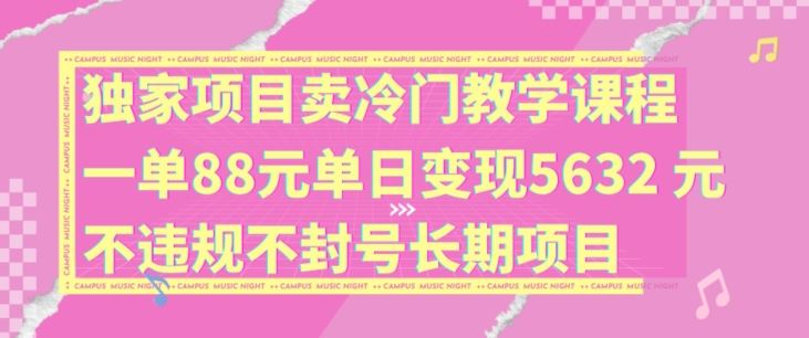 独家项目卖冷门教学课程一单88元单日变现5632元违规不封号长期项目【揭秘】-尤课网创