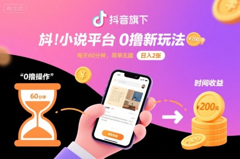 抖音旗下小说平台0撸新玩法，每天挂G60分钟，简单无脑，日入2张【揭秘】-尤课网创