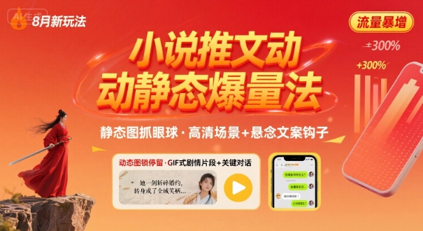 8月小说推文全新玩法，动静态图片+搭配小说文案爆量玩法-尤课网创