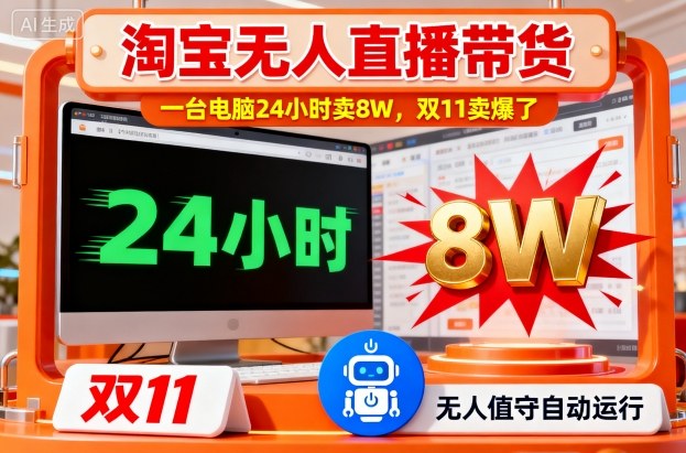 淘宝无人直播带货,一台电脑214小时卖8W,双11卖爆了【揭秘】-尤课网创