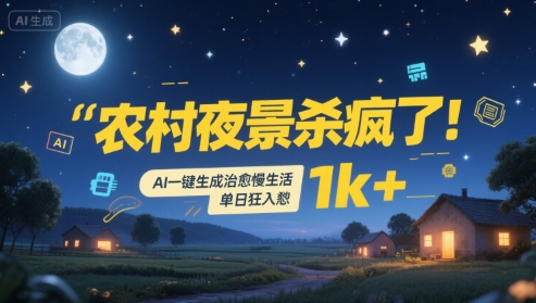 农村夜景杀疯了！AI一键生成治愈系慢生活，单日狂入1k+-尤课网创
