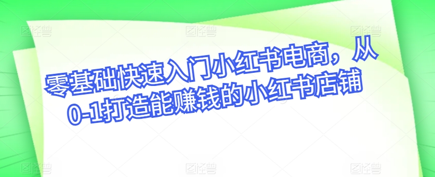 零基础快速入门小红书电商，从0-1打造能赚钱的小红书店铺-尤课网创
