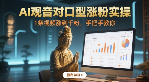 AI观音对口型涨粉实操，1条视频涨到千粉，手把手教你-尤课网创