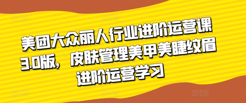 美团大众丽人行业进阶运营课3.0版，皮肤管理美甲美睫纹眉进阶运营学习-尤课网创