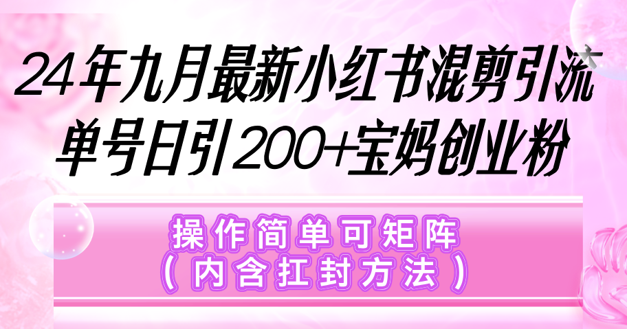 （12530期）小红书混剪引流，单号日引200+宝妈创业粉，操作简单可矩阵（内含扛封…-尤课网创