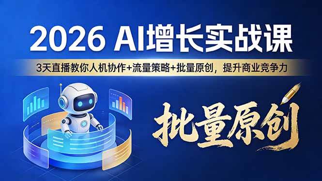 （17662期）2026 AI 增长实战课：3 天直播教你人机协作 + 流量策略 + 批量原创，提升商业竞争力-尤课网创
