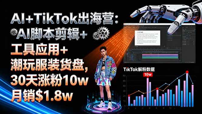 (16108期)AI+TikTok出海营:AI脚本剪辑+工具应用+潮玩服装货盘,30天涨粉10w月销$1.8w-尤课网创