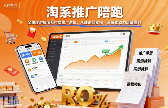 淘系推广陪跑，全维度讲解淘系付费推广逻辑，从理论到实操，系统化助力店铺盈利-尤课网创