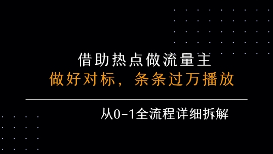 借力热点，乘顺风车玩流量主，条条过万播放， 每月收益5k+，从0-1全流程详细拆解-尤课网创