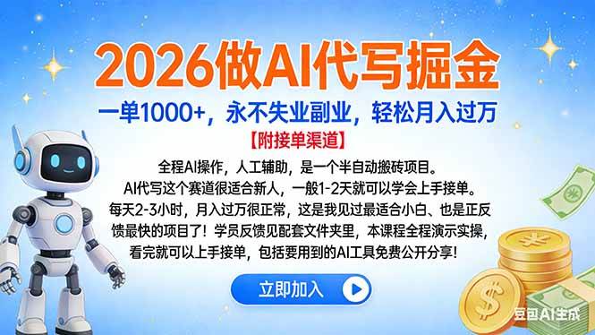 （16924期）2026做AI代写掘金，一单1000+，永不失业副业，轻松月入过万-尤课网创