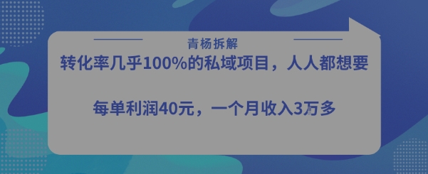 转化率最高的私域项目，每单利润40-50米，月入过1w-尤课网创