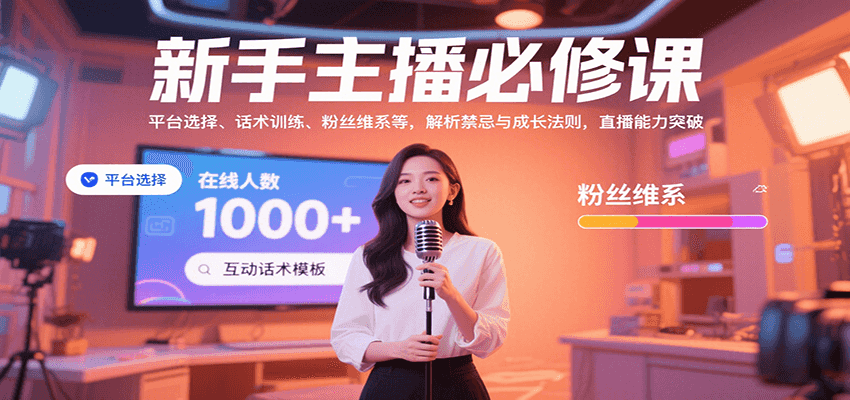 新手主播必修课：平台选择、话术训练、粉丝维系等，解析禁忌与成长法则，突破直播能力-尤课网创