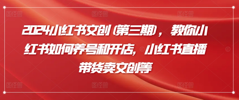 2024小红书文创(第三期)，教你小红书如何养号和开店，小红书直播带货卖文创等-尤课网创