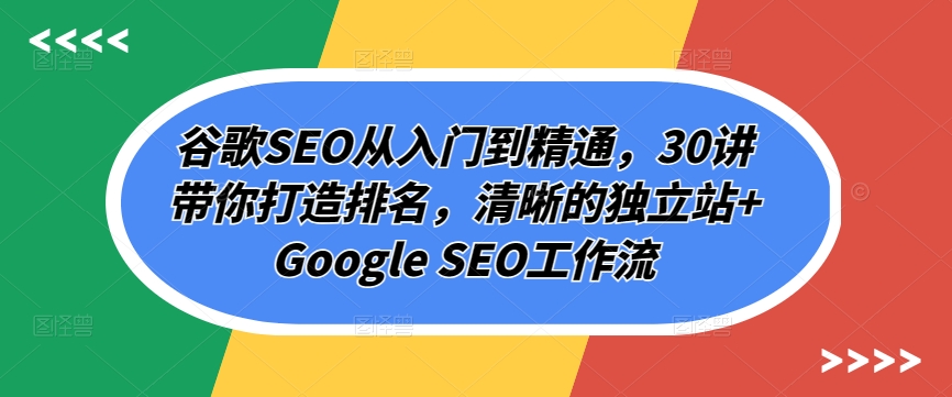 谷歌SEO从入门到精通，30讲带你打造排名，清晰的独立站+Google SEO工作流-尤课网创