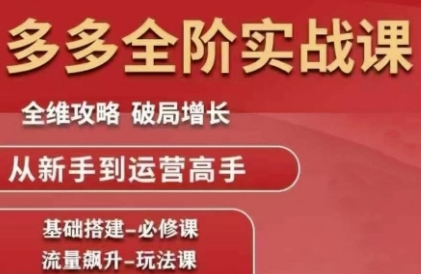 拼多多全阶实战课程，全维攻略，破局增长，从新手到运营高手-尤课网创