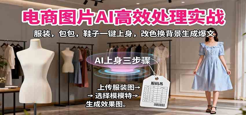 电商图片AI高效处理实战，服装，包包，鞋子一键上身，改色换背景生成爆文-尤课网创