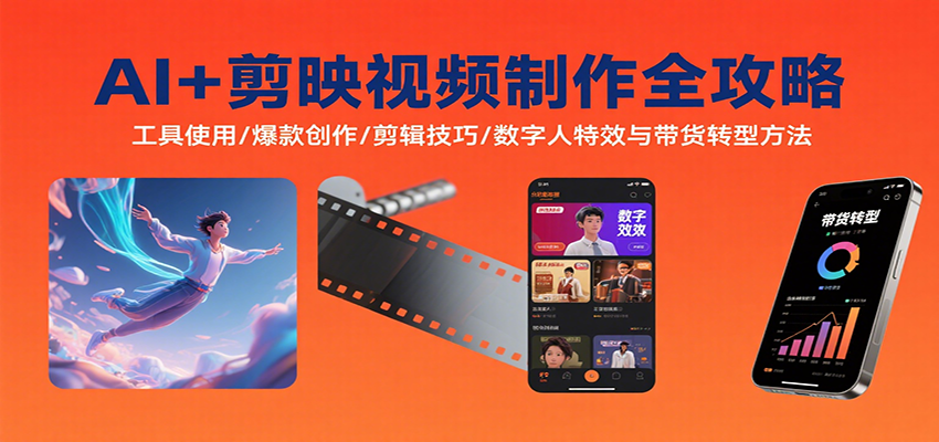 AI+剪映视频制作全攻略：工具使用/爆款创作/剪辑技巧/数字人特效与带货转型方法-尤课网创