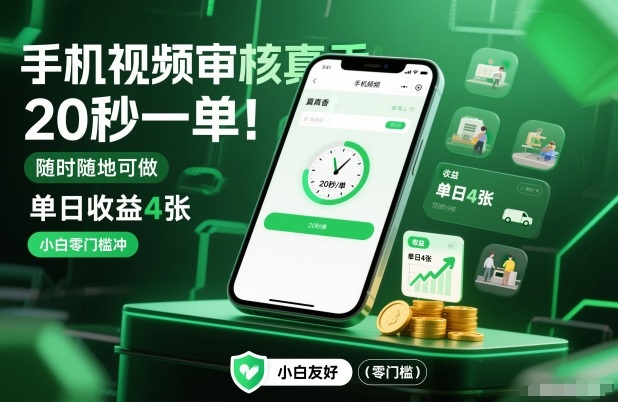 手机视频审核真香！20秒一单，随时随地可做，单日收益4张，小白零门槛冲【揭秘】-尤课网创