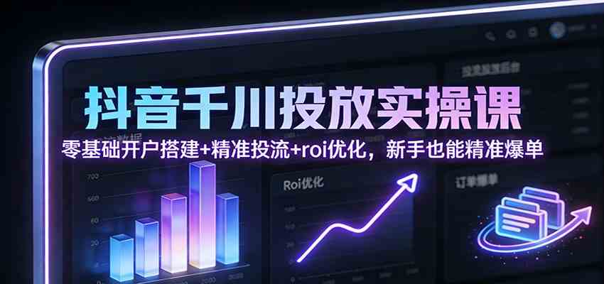 抖音千川投放实操课：零基础开户搭建+精准投流+roi优化，新手也能精准爆单-尤课网创