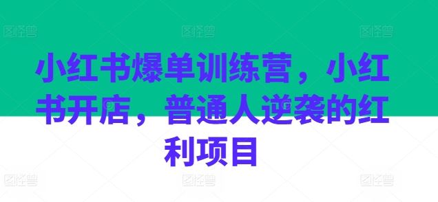 小红书爆单训练营，小红书开店，普通人逆袭的红利项目-尤课网创