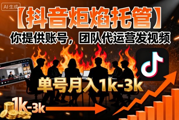 【抖音炬焰托管】你提供账号,团队代运营发视频,单号月入1k+【揭秘】-尤课网创