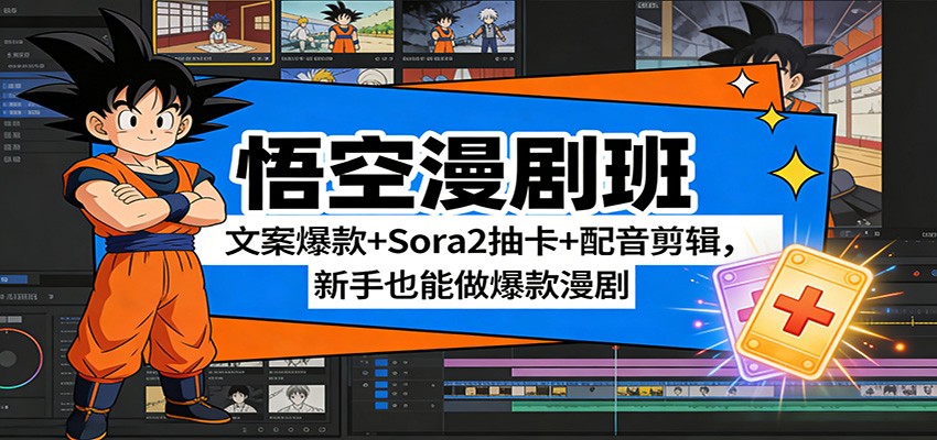 悟空漫剧班：文案爆款+Sora2抽卡+配音剪辑，新手也能做爆款漫剧-尤课网创