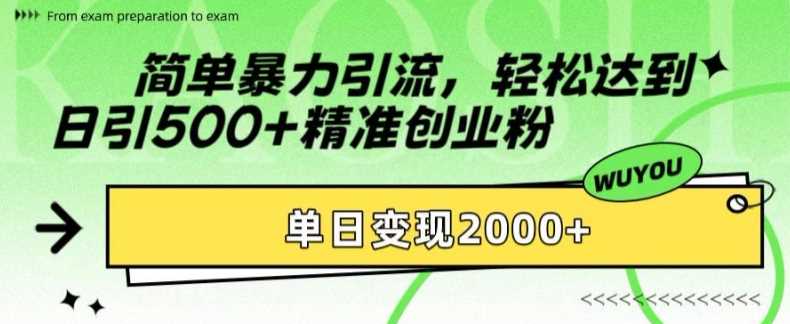 简单暴力引流，轻松达到日引500+精准创业粉，单日变现2k【揭秘】-尤课网创