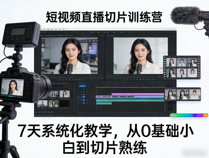 短视频直播切片训练营,7天系统化教学,从0基础小白到切片熟练-尤课网创