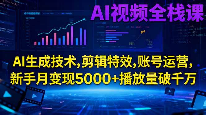 （16603期）AI视频全栈课:AI生成技术,剪辑特效,账号运营,新手月变现5000+播放量破千万-尤课网创