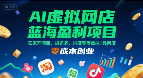 AI虚拟网店蓝海盈利项目，在家开淘宝、拼多多、抖店等虚拟品网店，零成本创业-尤课网创