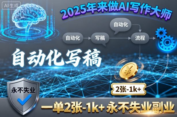 2025年来做AI写作大师，自动化写稿，一单2张-1k+，永不失业副业-尤课网创
