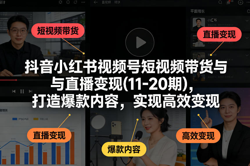 抖音小红书视频号短视频带货与直播变现(10-20期)，打造爆款内容，实现高效变现（更新）-尤课网创