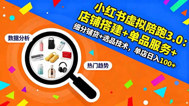 小红书虚拟陪跑3.0：店铺搭建+单品服务+细分铺货+选品技术，单店日入100+-尤课网创