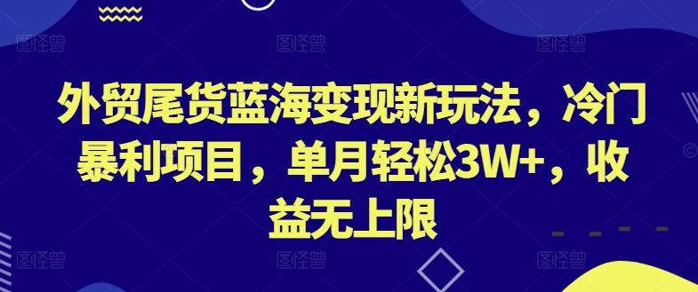 外贸尾货蓝海变现新玩法，冷门暴利项目，单月轻松3W+，收益无上限-尤课网创