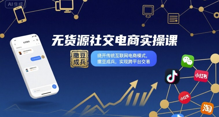 无货源社交电商实操课，绕开传统互联网电商模式，撒豆成兵，实现跨平台交易-尤课网创