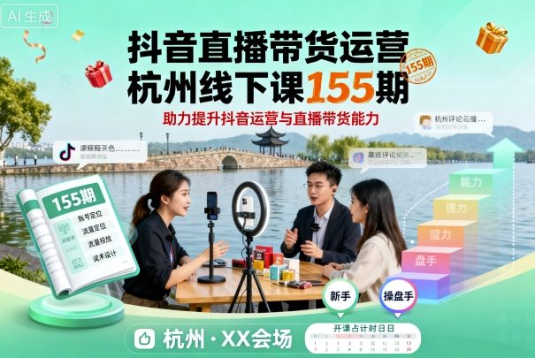 抖音直播带货运营杭州线下课155期,助力提升抖音运营与直播带货能力-尤课网创