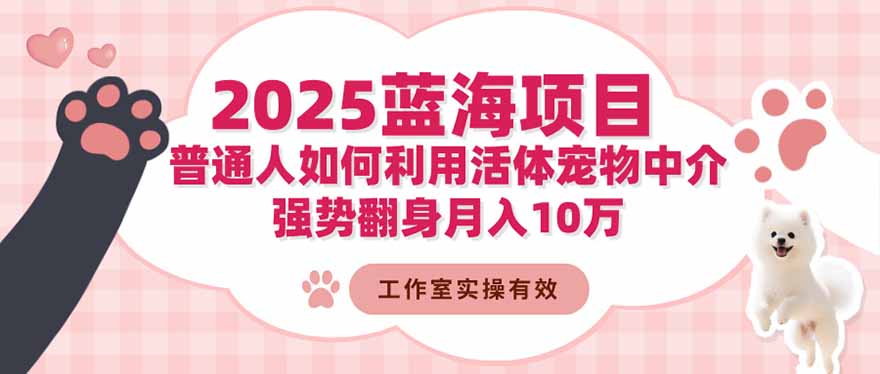 2025蓝海项目：普通人如何利用活体宠物中介，强势翻身月入10万-尤课网创