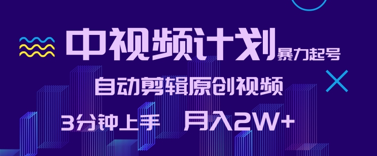 中视频计划暴力起号，自动剪辑原创视频，3分钟上手，月入2W+-尤课网创