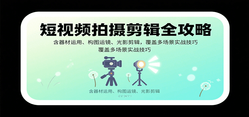 短视频拍摄剪辑全攻略：含器材运用、构图运镜、光影剪辑，覆盖多场景实战技巧-尤课网创