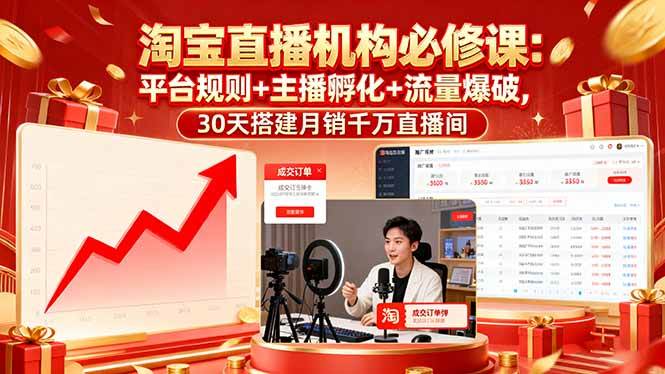 (16087期)淘宝直播机构必修课:平台规则/主播孵化/流量爆破,30天搭建月销千万直播间-尤课网创