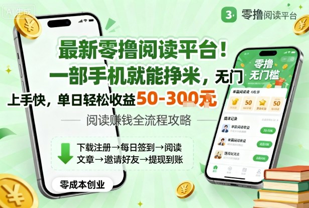 最新零撸阅读平台!一部手机就能挣米,无门槛上手快,单日轻松收益50-3张【揭秘】-尤课网创