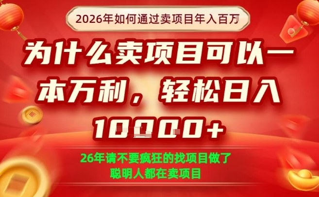 一单净利润1K+,26年想年入100个W,死磕卖项目就够了【揭秘】-尤课网创