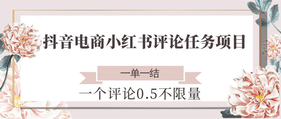 抖音电商小红书评论任务项目，一个评论0.5，一单一结 不限量-尤课网创