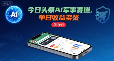今日头条AI军事赛道，单日收益多张 ，手机可做【附指令】-尤课网创