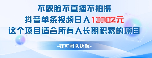 不露脸不直播不拍摄抖音单条视频日入1k+这个项目适合所有人长期积累的项目-尤课网创